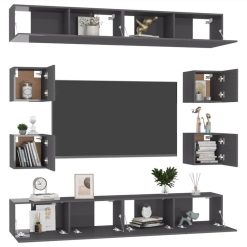 8 Piece TV Cabinet Set High Gloss Grey Chipboard -NEWTRAL Sales Shop 8 Piece TV Cabinet Set High Gloss Grey Chipboard 483512 2