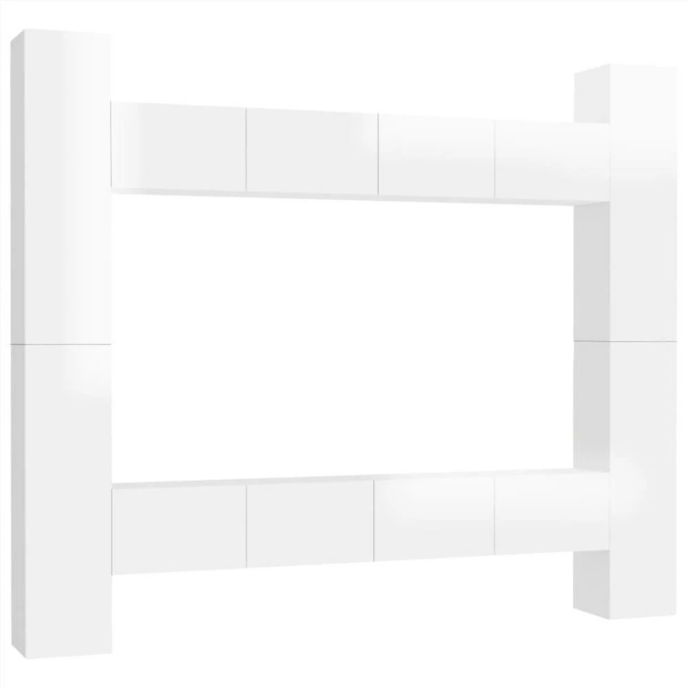 8 Piece TV Cabinet Set High Gloss White Chipboard 2 8 Piece TV Cabinet Set High Gloss White Chipboard - Image 2