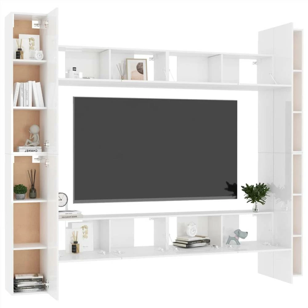 8 Piece TV Cabinet Set High Gloss White Chipboard 3 8 Piece TV Cabinet Set High Gloss White Chipboard - Image 3