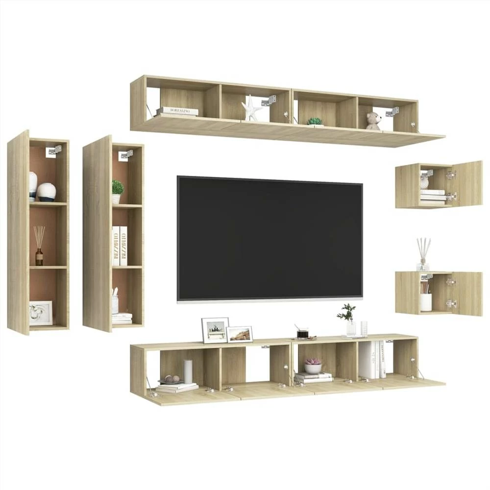 8 Piece TV Cabinet Set Sonoma Oak Chipboard 3 8 Piece TV Cabinet Set Sonoma Oak Chipboard - Image 3