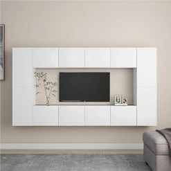 8 Piece TV Cabinet Set White Chipboard