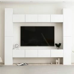 8 Piece TV Cabinet Set White Chipboard