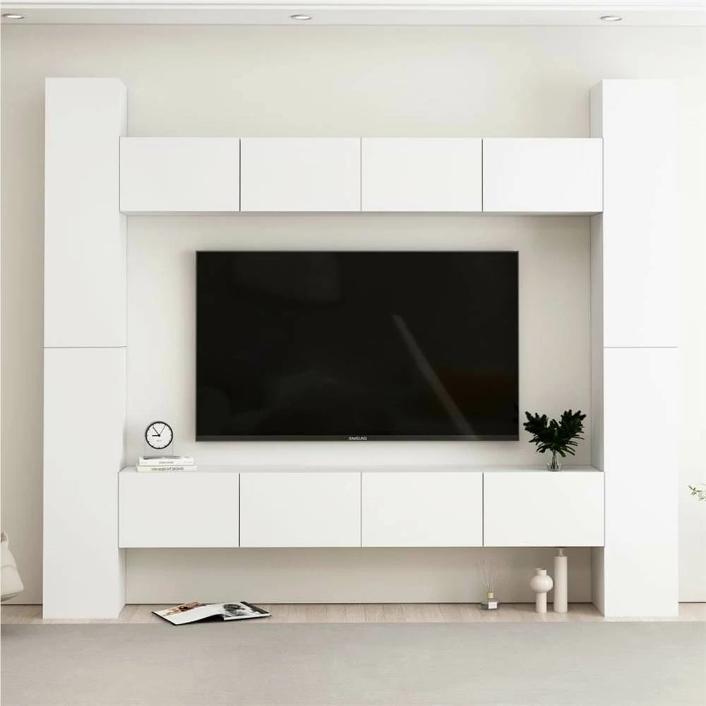 8 Piece TV Cabinet Set White Chipboard 1 8 Piece TV Cabinet Set White Chipboard