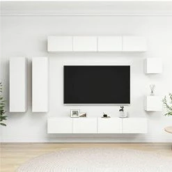 8 Piece TV Cabinet Set White Chipboard