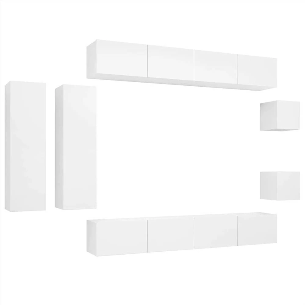 8 Piece TV Cabinet Set White Chipboard 2 8 Piece TV Cabinet Set White Chipboard - Image 2