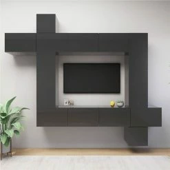 9 Piece TV Cabinet Set High Gloss Grey Chipboard