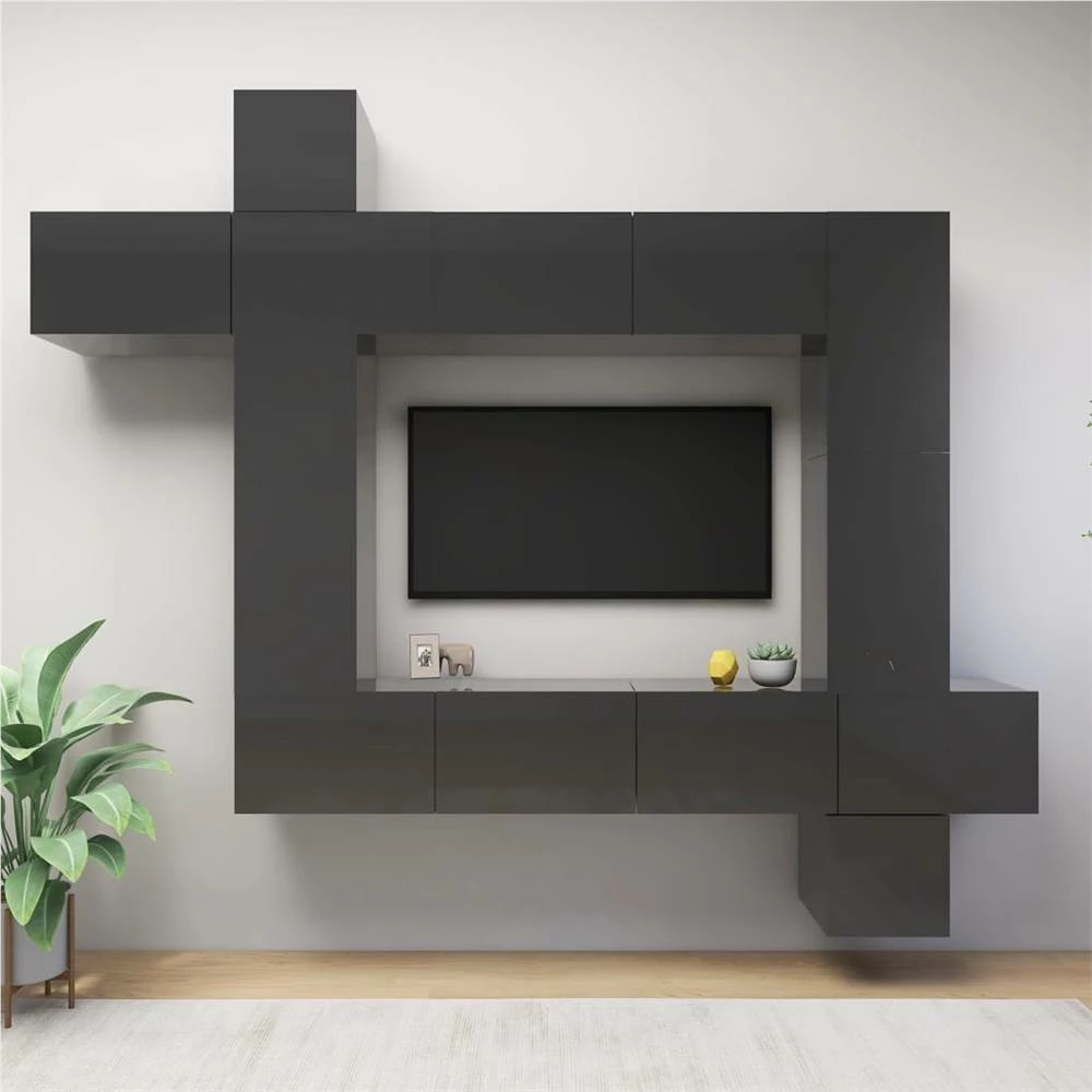 9 Piece TV Cabinet Set High Gloss Grey Chipboard 1 9 Piece TV Cabinet Set High Gloss Grey Chipboard