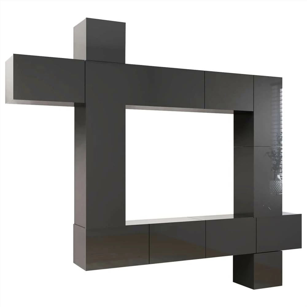 9 Piece TV Cabinet Set High Gloss Grey Chipboard 2 9 Piece TV Cabinet Set High Gloss Grey Chipboard - Image 2