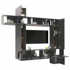 9 Piece TV Cabinet Set High Gloss Grey Chipboard 8 9 Piece TV Cabinet Set High Gloss Grey Chipboard -NEWTRAL Sales Shop 9 Piece TV Cabinet Set High Gloss Grey Chipboard 483522 2
