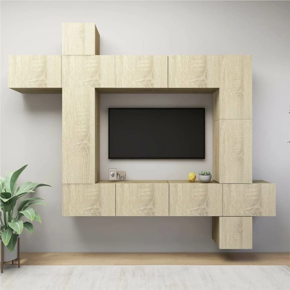 9 Piece TV Cabinet Set Sonoma Oak Chipboard 1 9 Piece TV Cabinet Set Sonoma Oak Chipboard