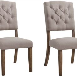 ACME Bernard Linen Upholstered Dining Chair Set Of 2, With Button Tufted Backrest, And Wood Legs, For Restaurant, Cafe, Tavern, Office, Living Room - Cream -NEWTRAL Sales Shop ACME Bernard Side Chair Set 2 in Cream Linen Weathered Oak 66187 471223 3