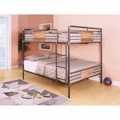 ACME Brantley Queen-Over-Queen Size Bunk Bed Frame With Ladder, And Metal Slats Support, No Spring Box Required (Frame Only) - Black
