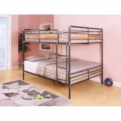 ACME Brantley Queen-Over-Queen Size Bunk Bed Frame With Ladder, And Metal Slats Support, No Spring Box Required (Frame Only) - Black