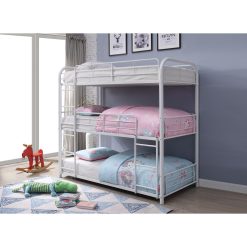 ACME Full Size Triple Bed Frame With Ladder, And Metal Slats Support, No Spring Box Required (Frame Only) - White