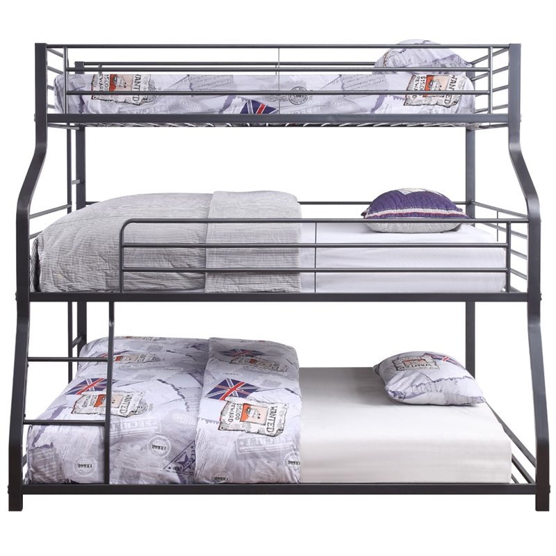 ACME Caius Twin-Over-Full-Over-Queen Size Triple Bed Frame with Ladder, and Metal Slats Support, No Spring Box Required (Frame Only) - Gunmetal ACME Caius Twin-Over-Full-Over-Queen Size Triple Bed Frame With Ladder, And Metal Slats Support, No Spring Box Required (Frame Only) - Gunmetal -NEWTRAL Sales Shop ACME Caius II Bunk Bed Triple Twin Full Queen in Gunmetal 37450 460955 1