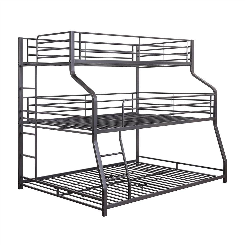 ACME Caius Twin-Over-Full-Over-Queen Size Triple Bed Frame with Ladder, and Metal Slats Support, No Spring Box Required (Frame Only) - Gunmetal ACME Caius Twin-Over-Full-Over-Queen Size Triple Bed Frame With Ladder, And Metal Slats Support, No Spring Box Required (Frame Only) - Gunmetal -NEWTRAL Sales Shop ACME Caius II Bunk Bed Triple Twin Full Queen in Gunmetal 37450 460955 2