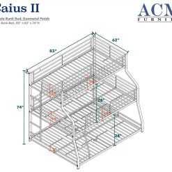 ACME Caius Twin-Over-Full-Over-Queen Size Triple Bed Frame With Ladder, And Metal Slats Support, No Spring Box Required (Frame Only) - Gunmetal 3 ACME Caius Twin-Over-Full-Over-Queen Size Triple Bed Frame With Ladder, And Metal Slats Support, No Spring Box Required (Frame Only) - Gunmetal -NEWTRAL Sales Shop ACME Caius II Bunk Bed Triple Twin Full Queen in Gunmetal 37450 460955 3