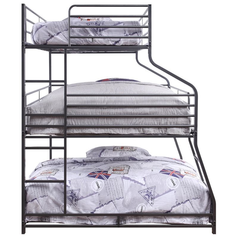 ACME Caius Twin-Over-Full-Over-Queen Size Triple Bed Frame with Ladder, and Metal Slats Support, No Spring Box Required (Frame Only) - Gunmetal ACME Caius Twin-Over-Full-Over-Queen Size Triple Bed Frame With Ladder, And Metal Slats Support, No Spring Box Required (Frame Only) - Gunmetal -NEWTRAL Sales Shop ACME Caius II Bunk Bed Triple Twin Full Queen in Gunmetal 37450 460955 4
