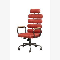 ACME Calan Modern Leisure Leather Swivel Chair Height Adjustable With High Backrest And Casters For Living Room, Bedroom, Dining Room, Office - Red