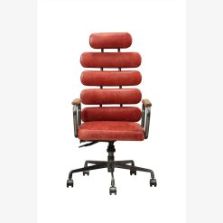 ACME Calan Modern Leisure Leather Swivel Chair Height Adjustable With High Backrest And Casters For Living Room, Bedroom, Dining Room, Office - Red -NEWTRAL Sales Shop ACME Calan Office Chair in Antique Red Top Grain Leather 92109 470475 4