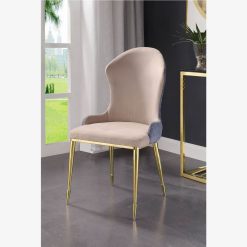 ACME Caolan Fabric Upholstered Dining Chair Set Of 2, With Curved Backrest, And Metal Legs, For Restaurant, Cafe, Tavern, Office, Living Room - Beige
