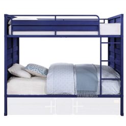 ACME Full-Over-Full Size Container Style Bunk Bed Frame With Ladder, And Metal Slats Support, No Spring Box Required (Frame Only) - Blue