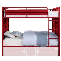 ACME Full-Over-Full Size Container Style Bunk Bed Frame With Ladder, And Metal Slats Support, No Spring Box Required (Frame Only) - Red