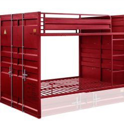 ACME Full-Over-Full Size Container Style Bunk Bed Frame With Ladder, And Metal Slats Support, No Spring Box Required (Frame Only) - Red -NEWTRAL Sales Shop ACME Cargo Bunk Bed Full Full Red 1Set 2Ctn 37915 459574 2