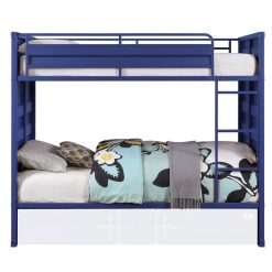 ACME Twin-Over-Twin Size Container Style Bunk Bed Frame With Ladder, And Metal Slats Support, No Spring Box Required (Frame Only) - Blue