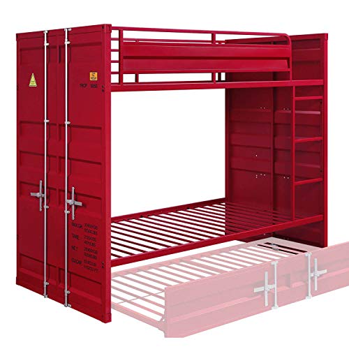 ACME Cargo Twin-Over-Twin Size Bunk Bed Frame with Trundle Bed, and Metal Slats Support, No Spring Box Required, for Kids, Teens (Frame Only) - Red ACME Cargo Twin-Over-Twin Size Bunk Bed Frame With Trundle Bed, And Metal Slats Support, No Spring Box Required, For Kids, Teens (Frame Only) - Red -NEWTRAL Sales Shop ACME Cargo Bunk Bed Twin Twin Red 1Set 2Ctn 37910 466007 0