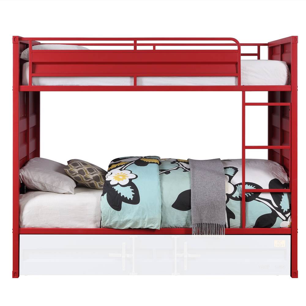 ACME Cargo Twin-Over-Twin Size Bunk Bed Frame with Trundle Bed, and Metal Slats Support, No Spring Box Required, for Kids, Teens (Frame Only) - Red ACME Cargo Twin-Over-Twin Size Bunk Bed Frame With Trundle Bed, And Metal Slats Support, No Spring Box Required, For Kids, Teens (Frame Only) - Red -NEWTRAL Sales Shop ACME Cargo Bunk Bed Twin Twin Red 1Set 2Ctn 37910 466007 2