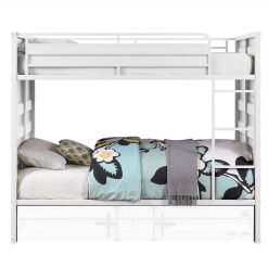 ACME Twin-Over-Twin Size Container Style Bunk Bed Frame With Ladder, And Metal Slats Support, No Spring Box Required (Frame Only) - White