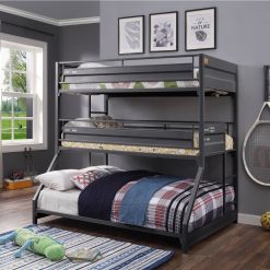 ACME Cargo Twin-Over-Twin-Over-Full Size Triple Bed Frame With Ladder, And Metal Slats Support, No Spring Box Required (Frame Only) - Gunmetal