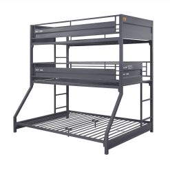 ACME Cargo Twin-Over-Twin-Over-Full Size Triple Bed Frame With Ladder, And Metal Slats Support, No Spring Box Required (Frame Only) - Gunmetal -NEWTRAL Sales Shop ACME Cargo Twin Twin Full Triple Bunk Bed Gunmetal Finish 37995 460958 2