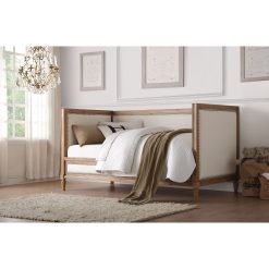 ACME Charlton Twin Size Linen Upholstered Daybed With Wooden Slats Support, Space-saving Design, No Box Spring Needed - Cream