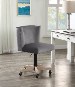ACME Cliasca Modern Leisure Velvet Swivel Chair Height Adjustable With Curved Backrest And Casters For Living Room, Bedroom, Dining Room, Office - Gray
