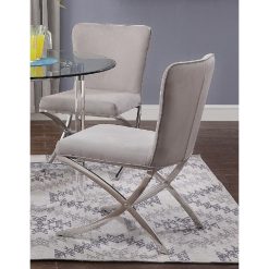 ACME Daire Velvet Upholstered Dining Chair Set Of 2, With High Backrest, And Metal X-Shape Legs, For Restaurant, Cafe, Tavern, Office, Living Room - Beige