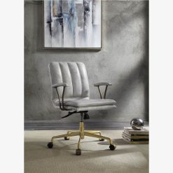ACME Damir Leather Upholstered Office Chair With High Backrest, And Metal Frame, For Restaurant, Cafe, Tavern, Office, Living Room - White