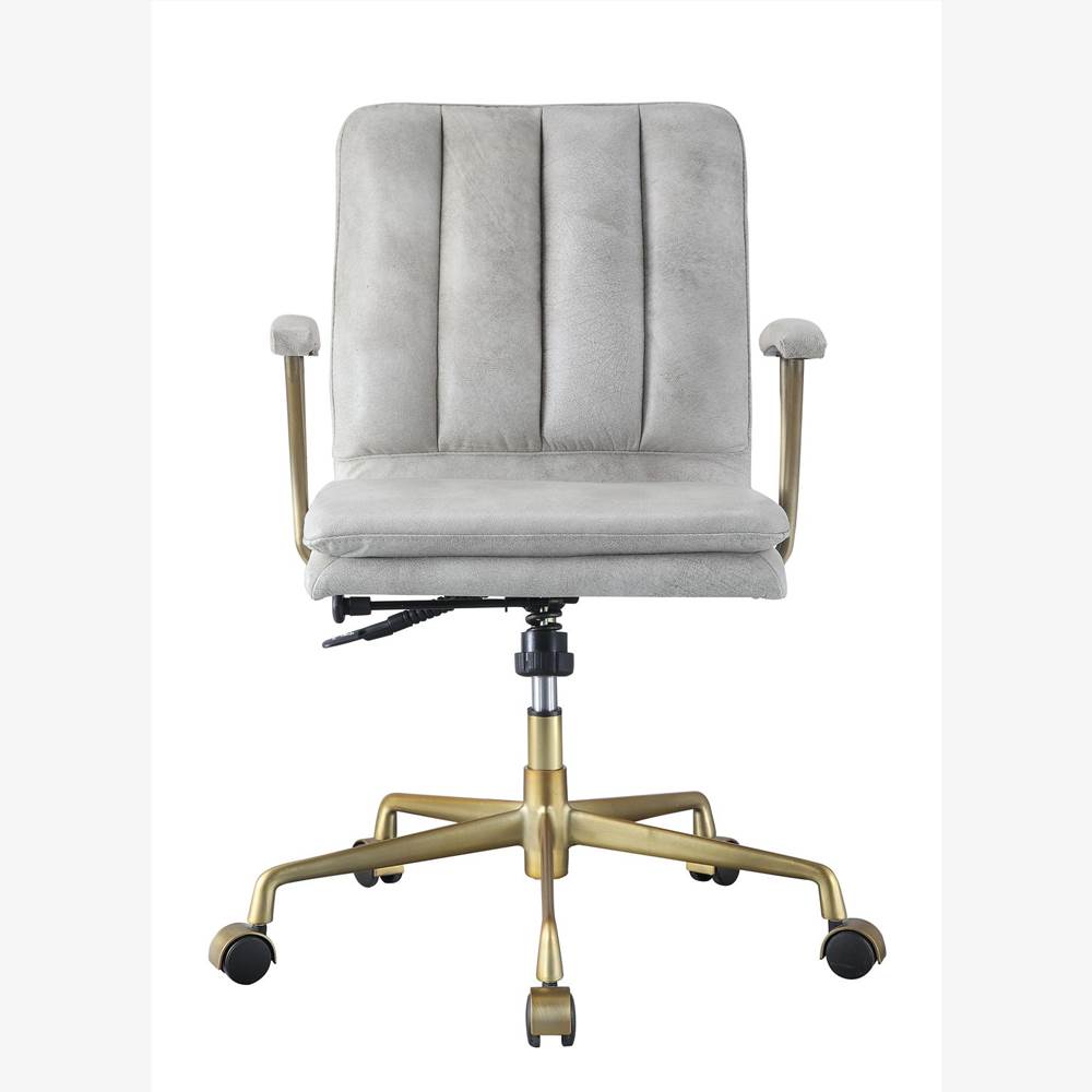 ACME Damir Leather Upholstered Office Chair with High Backrest, and Metal Frame, for Restaurant, Cafe, Tavern, Office, Living Room - White ACME Damir Leather Upholstered Office Chair With High Backrest, And Metal Frame, For Restaurant, Cafe, Tavern, Office, Living Room - White -NEWTRAL Sales Shop ACME Damir Office Chair Vintage White Top Grain Leather Gold 92422 471276 3