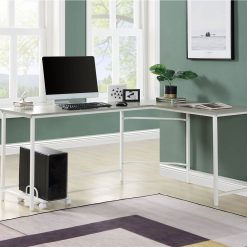 ACME Dazenus 66" L-shaped Computer Desk With Wooden Tabletop And Metal Frame, For Game Room, Small Space, Study Room - Gray