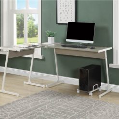 ACME Dazenus Home Office 58" L-shaped Computer Desk With Wooden Tabletop And Metal Frame, For Game Room, Small Space, Study Room - White + Gray