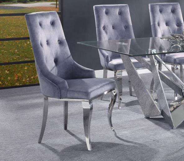ACME Dekel Fabric Upholstered Dining Chair Set of 2, with Button Tufted Backrest, and Metal Legs, for Restaurant, Cafe, Tavern, Office, Living Room - Gray ACME Dekel Fabric Upholstered Dining Chair Set Of 2, With Button Tufted Backrest, And Metal Legs, For Restaurant, Cafe, Tavern, Office, Living Room - Gray -NEWTRAL Sales Shop ACME Dekel Side Chair Set 2 Gray Fabric Stainless Steel 70143 471226 0
