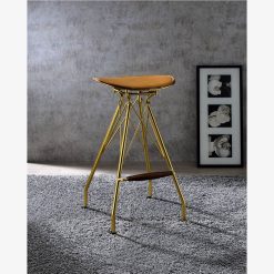ACME Dragea PU Upholstered Bar Stool Set Of 2, With Metal Frame, For Restaurant, Cafe, Tavern, Office, Living Room - Gold