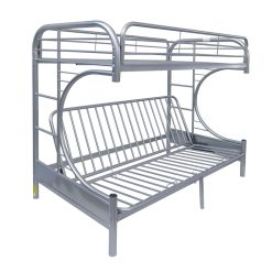 ACME Eclipse Twin-Over-Full Size Bunk Bed Frame With Ladder, And Metal Slats Support, No Spring Box Required (Frame Only) - Silver
