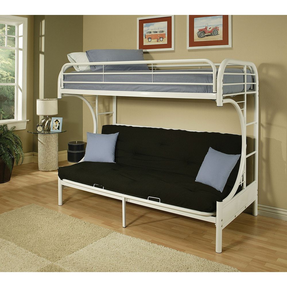 ACME Eclipse Twin-Over-Full Size Bunk Bed Frame with Ladder, and Metal Slats Support, No Spring Box Required, for Kids, Teens (Frame Only) - White ACME Eclipse Twin-Over-Full Size Bunk Bed Frame With Ladder, And Metal Slats Support, No Spring Box Required, For Kids, Teens (Frame Only) - White -NEWTRAL Sales Shop ACME Eclipse Bunk Bed Twin Full Futon in White 02091WH 466005 0