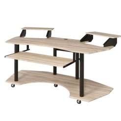 ACME Eleazar Computer Desk With Keyboard Tray, Wooden Tabletop And Metal Frame, For Game Room, Small Space, Study Room - Oak