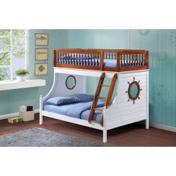 ACME Farah Twin-Over-Full Size Bunk Bed Frame With Ladder, And Wooden Slats Support, No Spring Box Required (Frame Only) - Oak + White
