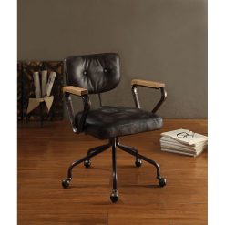 ACME Hallie Modern Leisure Leather Swivel Chair Height Adjustable With Curved Backrest And Casters For Living Room, Bedroom, Dining Room, Office - Black