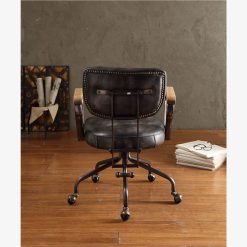 ACME Hallie Modern Leisure Leather Swivel Chair Height Adjustable With Curved Backrest And Casters For Living Room, Bedroom, Dining Room, Office - Black -NEWTRAL Sales Shop ACME Hallie Office Chair in Vintage Black Top Grain Leather 92411 470473 2