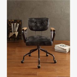 ACME Hallie Modern Leisure Leather Swivel Chair Height Adjustable With Curved Backrest And Casters For Living Room, Bedroom, Dining Room, Office - Black -NEWTRAL Sales Shop ACME Hallie Office Chair in Vintage Black Top Grain Leather 92411 470473 3
